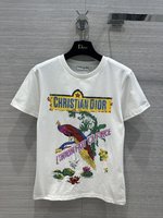 Dior Clothing T-Shirt Black White Printing Cotton Fall Collection