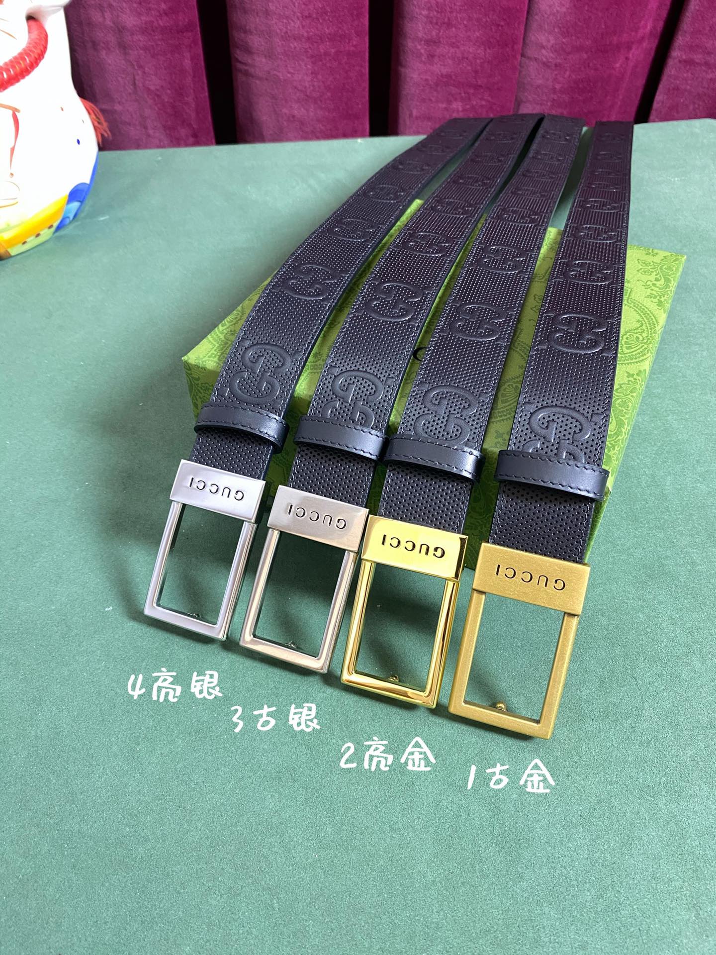 古奇黑色GG皮革钯金色调配件饰Guc