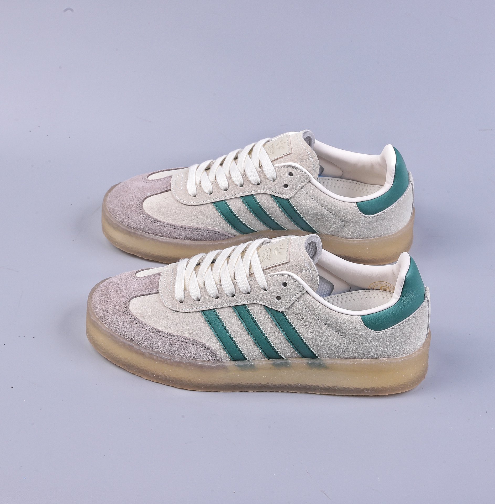 Kith x Clarks x Adidas Originals Samba 8th Street three-party joint beige green samba training shoes ID7297