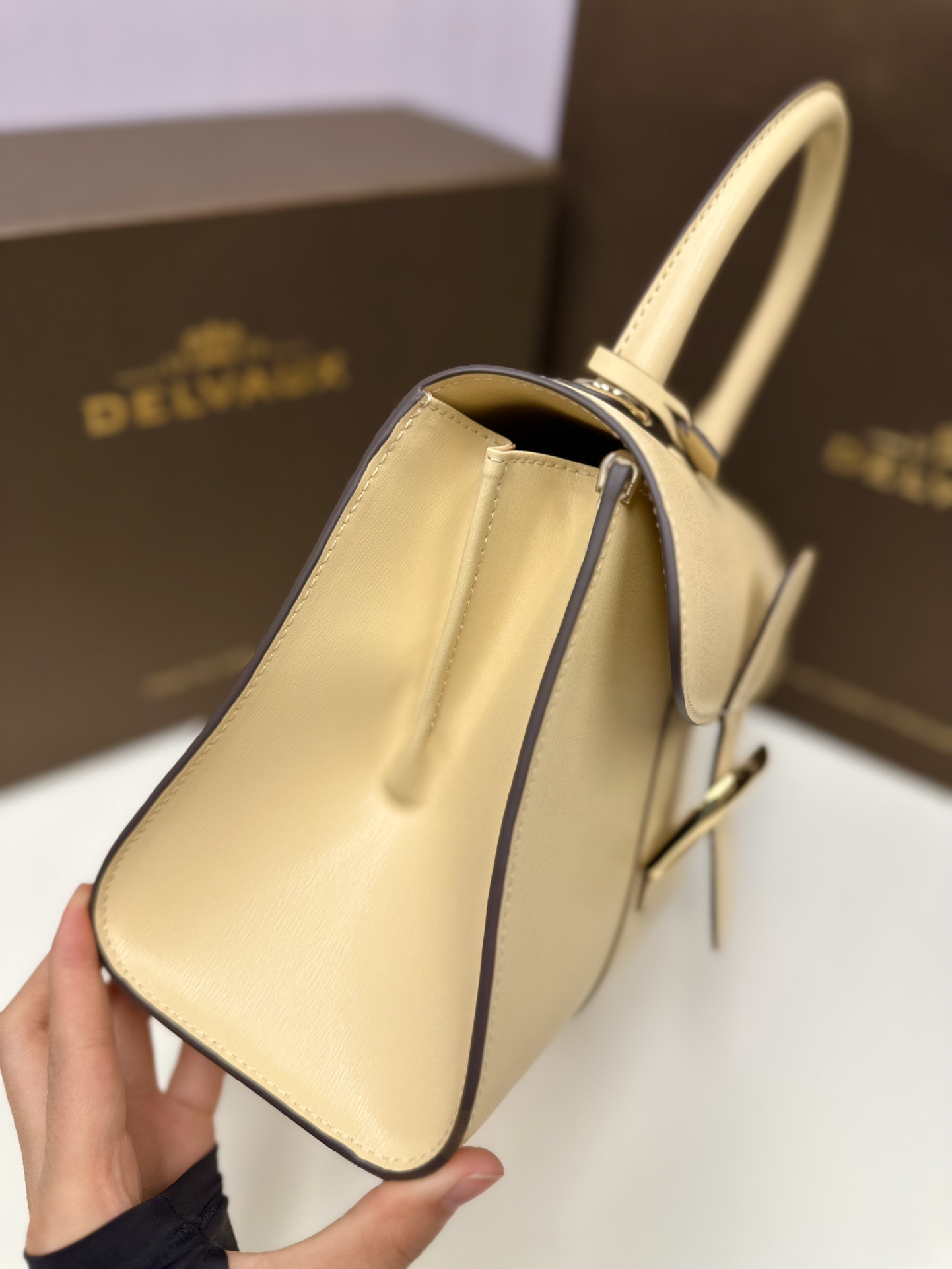 德尔沃新尺码PM新色沙丘色比利时皇家御用品牌顶级原单Delvaux新版双环brillantbox皮现货️