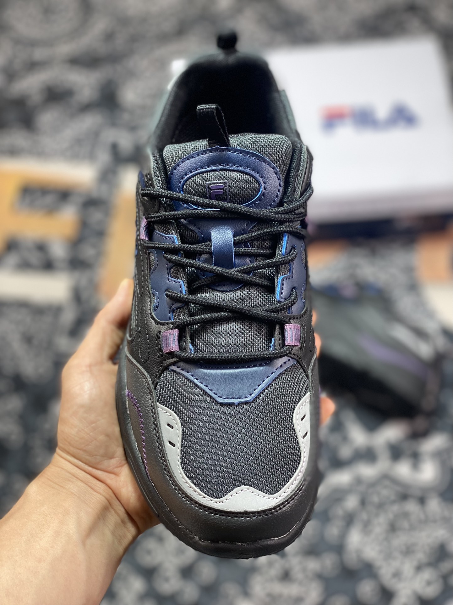 FILA FUSION COLLINA Colina series hill low-top sneakers ”Black Midnight Blue Purple” F12W312117FDB