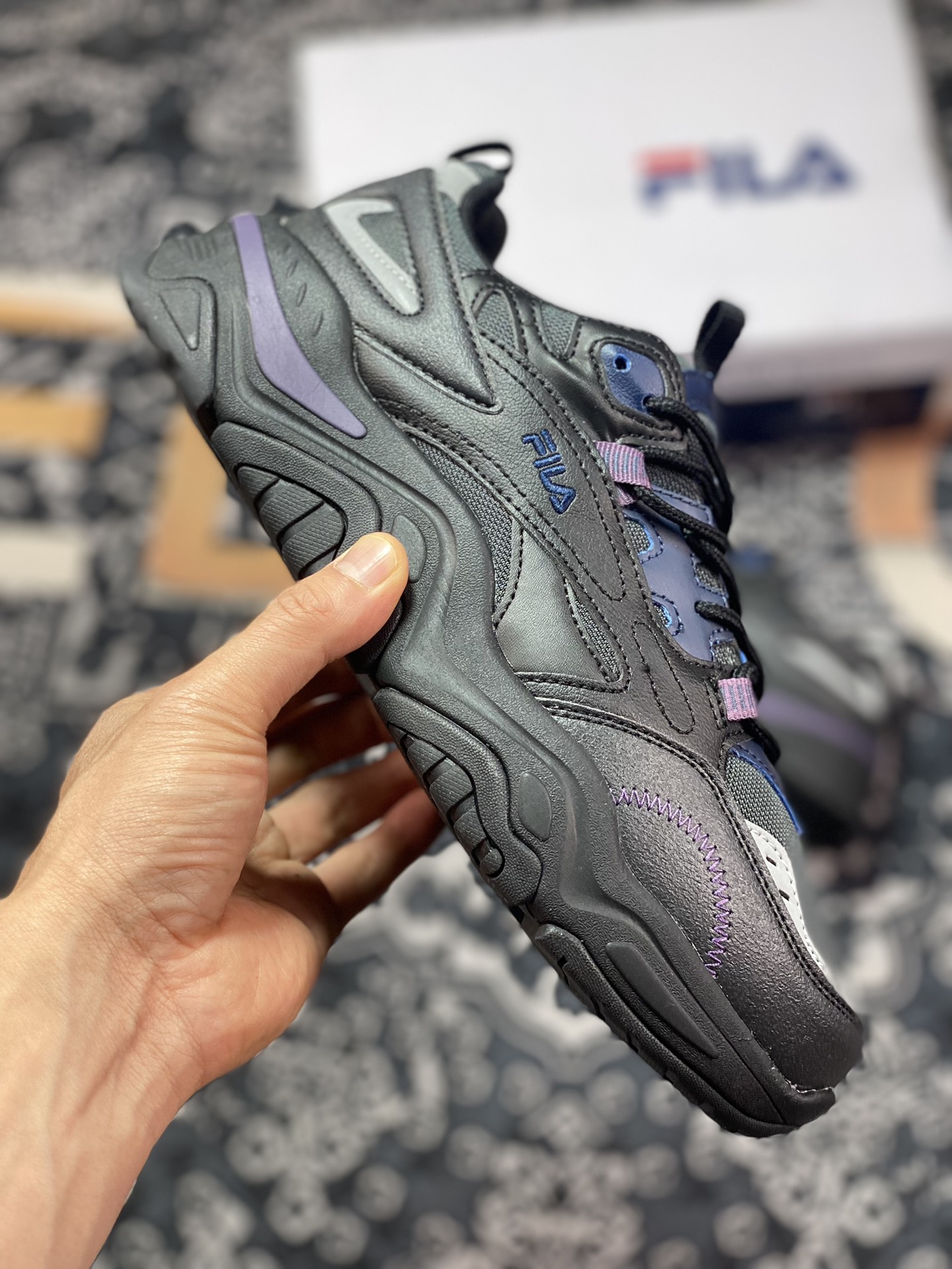 FILA FUSION COLLINA Colina series hill low-top sneakers ”Black Midnight Blue Purple” F12W312117FDB