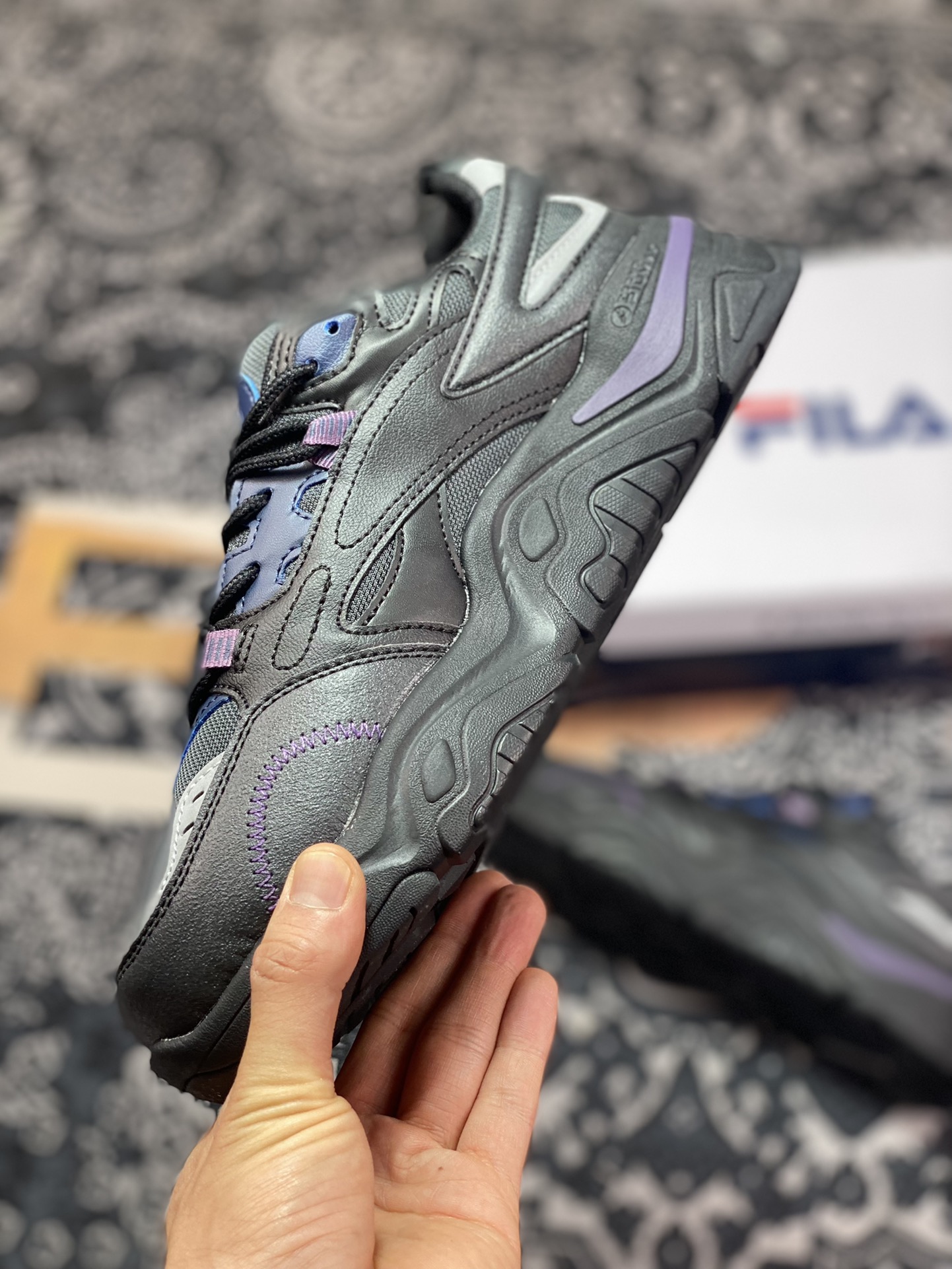 FILA FUSION COLLINA Colina series hill low-top sneakers ”Black Midnight Blue Purple” F12W312117FDB