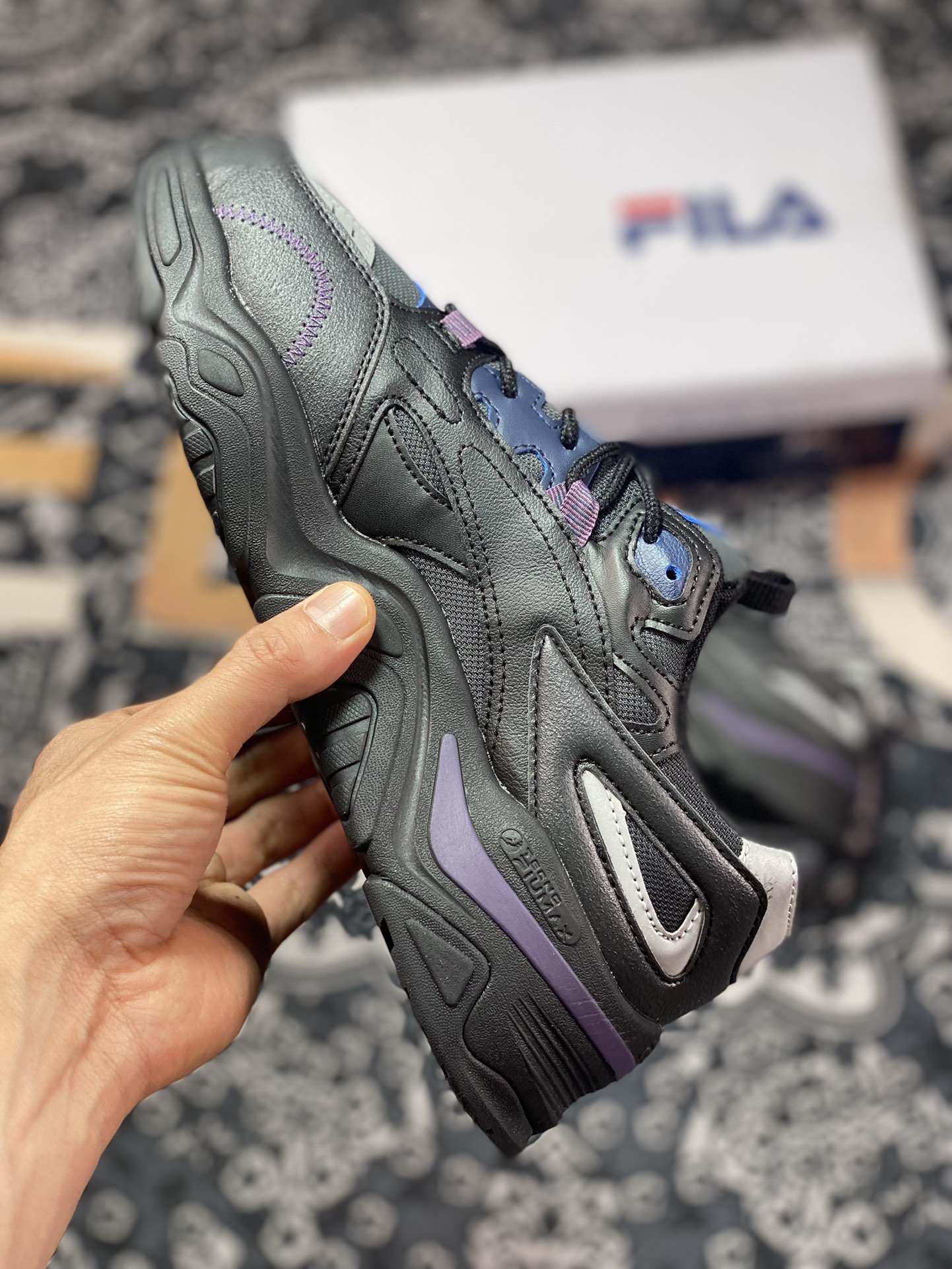 FILA FUSION COLLINA Colina series hill low-top sneakers ”Black Midnight Blue Purple” F12W312117FDB