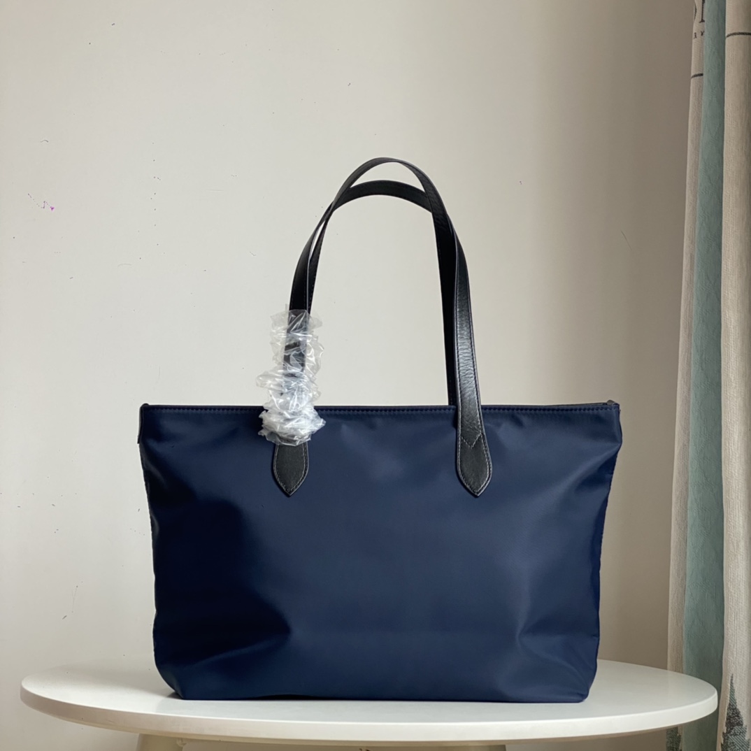 Navy Blue Nylon and Leather Tote Bag - Bag 5