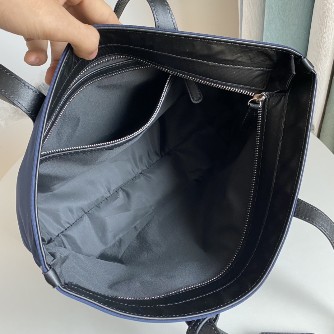 Navy Blue Nylon and Leather Tote Bag - Bag 9