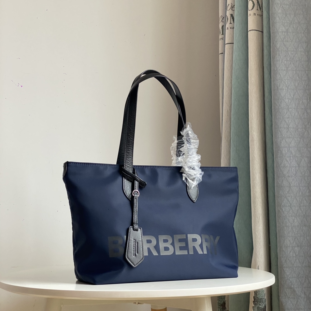 Navy Blue Nylon and Leather Tote Bag - Bag 2