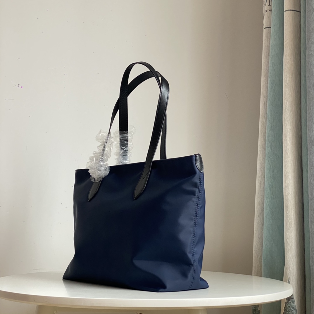 Navy Blue Nylon and Leather Tote Bag - Bag 4