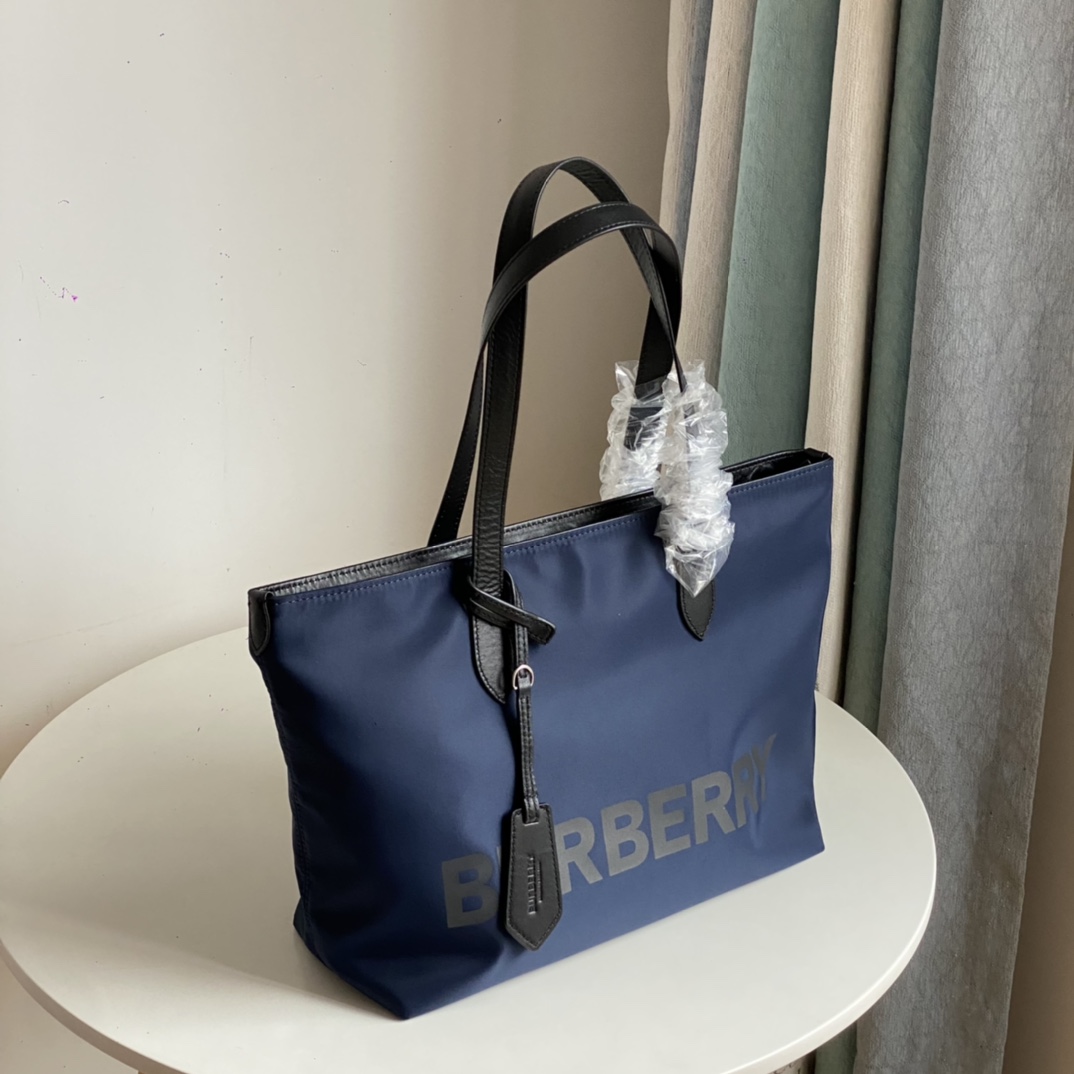 Navy Blue Nylon and Leather Tote Bag - Bag 3