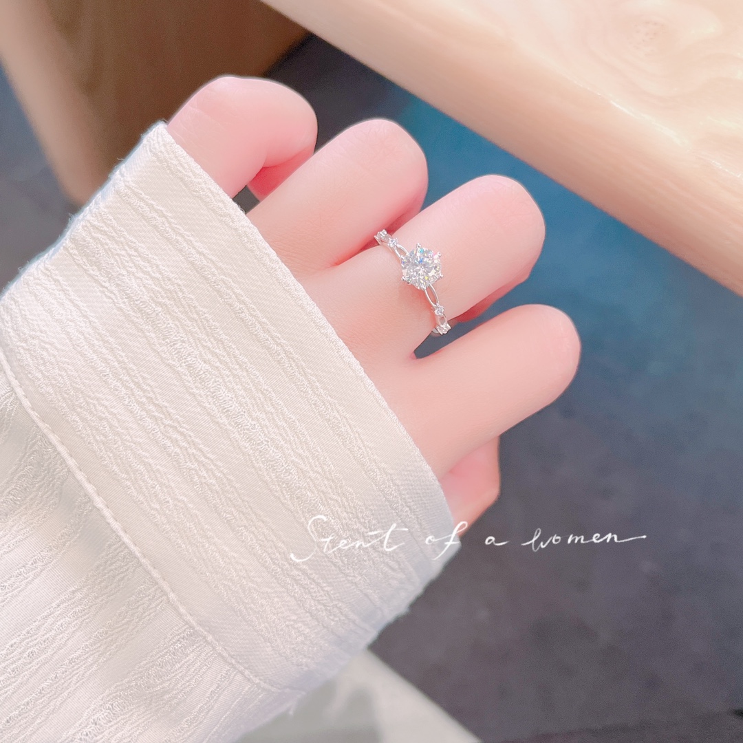 Solid Silver Moissanite Ring Dainty Mother's Birthday Silver