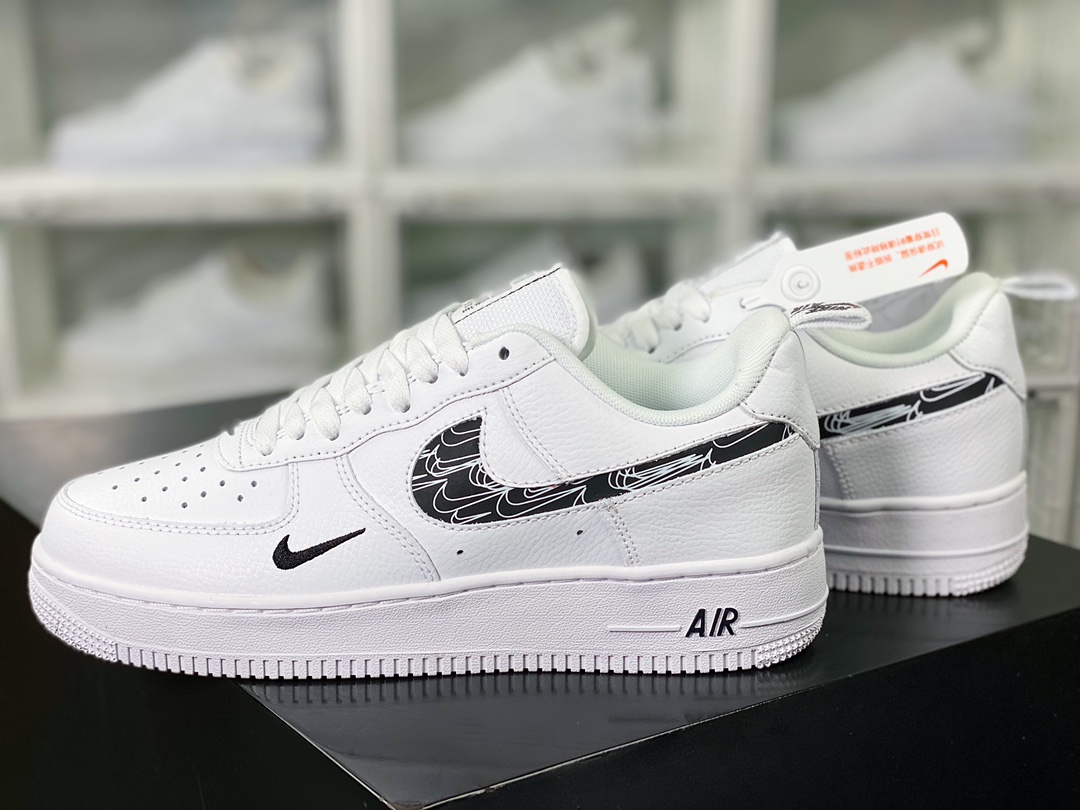 Air Force 1 '07 LV8 Low Premium ”Cut Out/White/Blue Mini Swoosh” Air Force One Sneakers ”Leather White Black Multi-Hook 3M Hook” FB8971-100