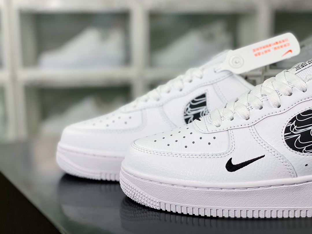 Air Force 1 '07 LV8 Low Premium ”Cut Out/White/Blue Mini Swoosh” Air Force One Sneakers ”Leather White Black Multi-Hook 3M Hook” FB8971-100