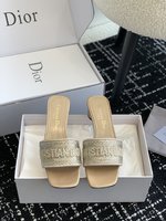 Dior Shoes Slippers Embroidery Genuine Leather Silk