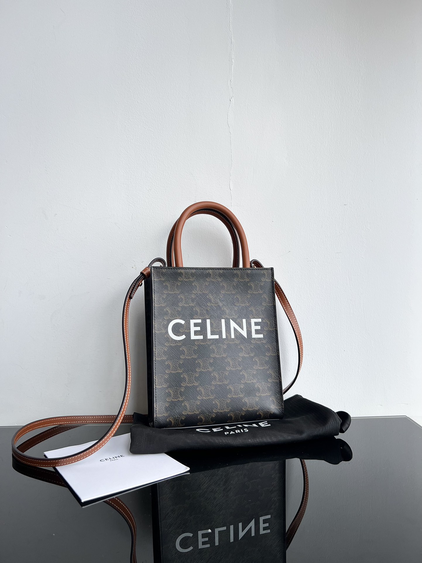 [New version] CELINE CABAS TRIOMPHE white flower tote, MiNi vertical handbag in old flower tote fabric, inner insert pocket, adjustable and remov