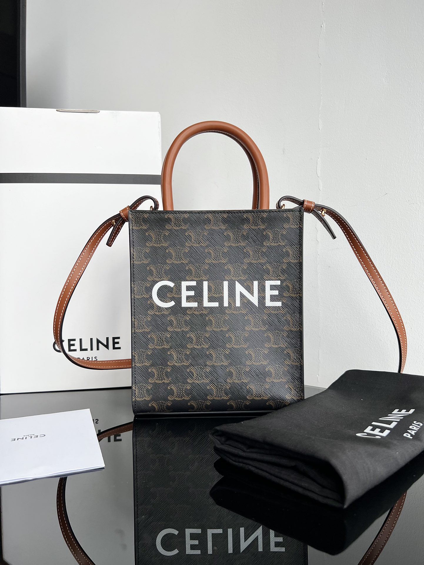 [New version] CELINE CABAS TRIOMPHE white flower tote, MiNi vertical handbag in old flower tote fabric, inner insert pocket, adjustable and remov