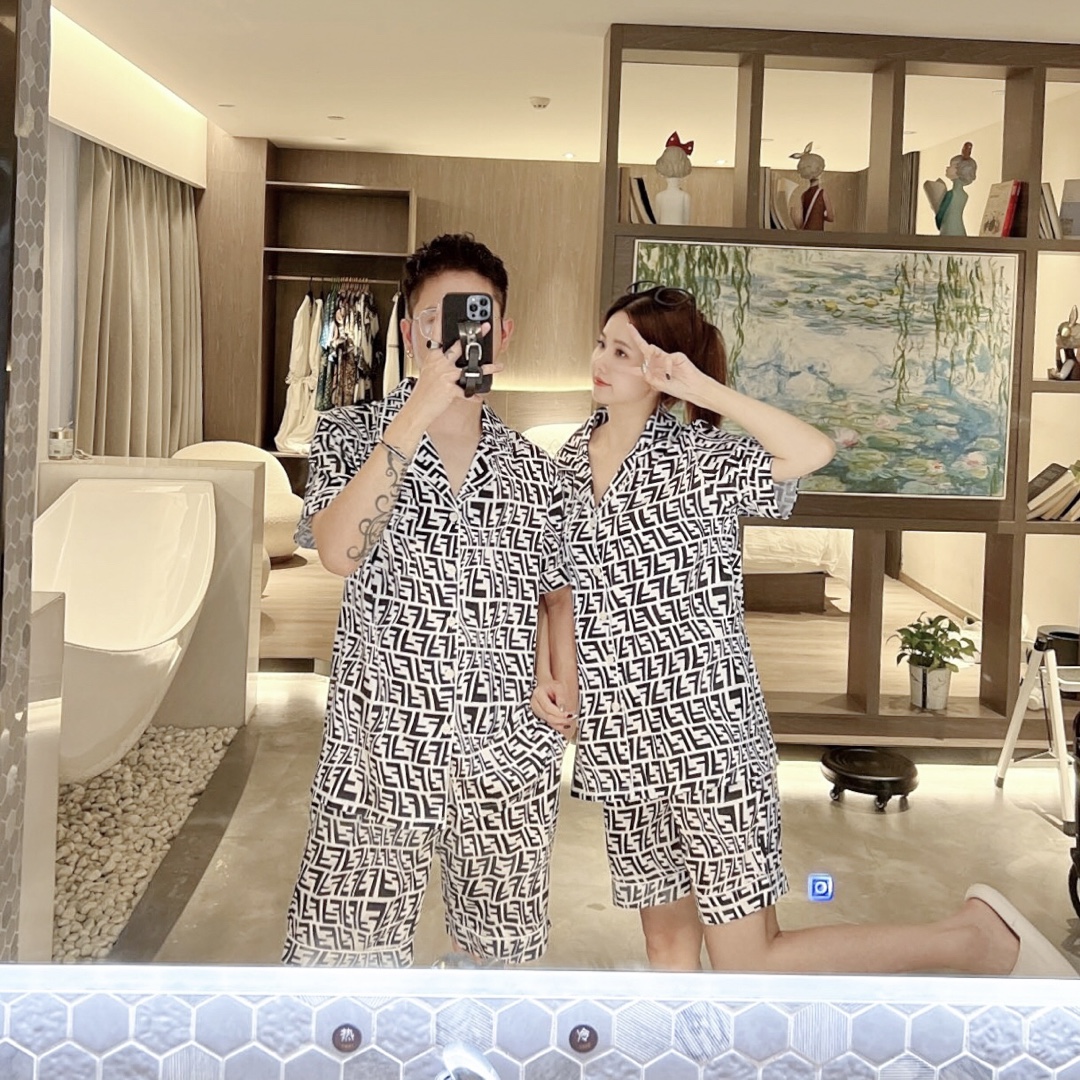 2024 FENDI芬迪 ropa de casa, tejido de seda coreano de alta costura, suave y cómodo, pareja, M～XXXL