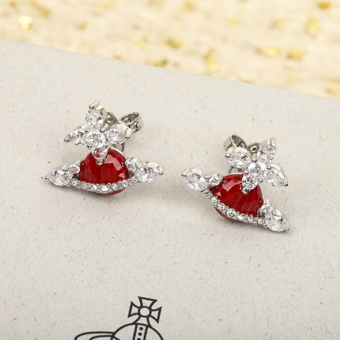 NO:103343,Vivienne Westwood Queen Mother Colored Semi-transparent Enamel Saturn Earrings Silver Red Silver Green, Queen Mother Earrings19860909VivienneWestwood西太后 彩色半透珐琅 土星耳钉 银红银绿,西太后耳钉,Jewelry
