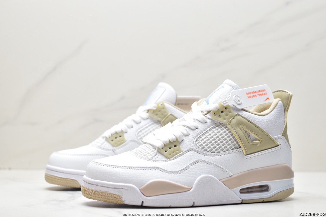 Nike Wmns Air Jordan 4 Retro GS ”Linen” Michael Jordan AJ4 mid-top retro casual sports culture basketball shoes ”White Khaki” 487724-118