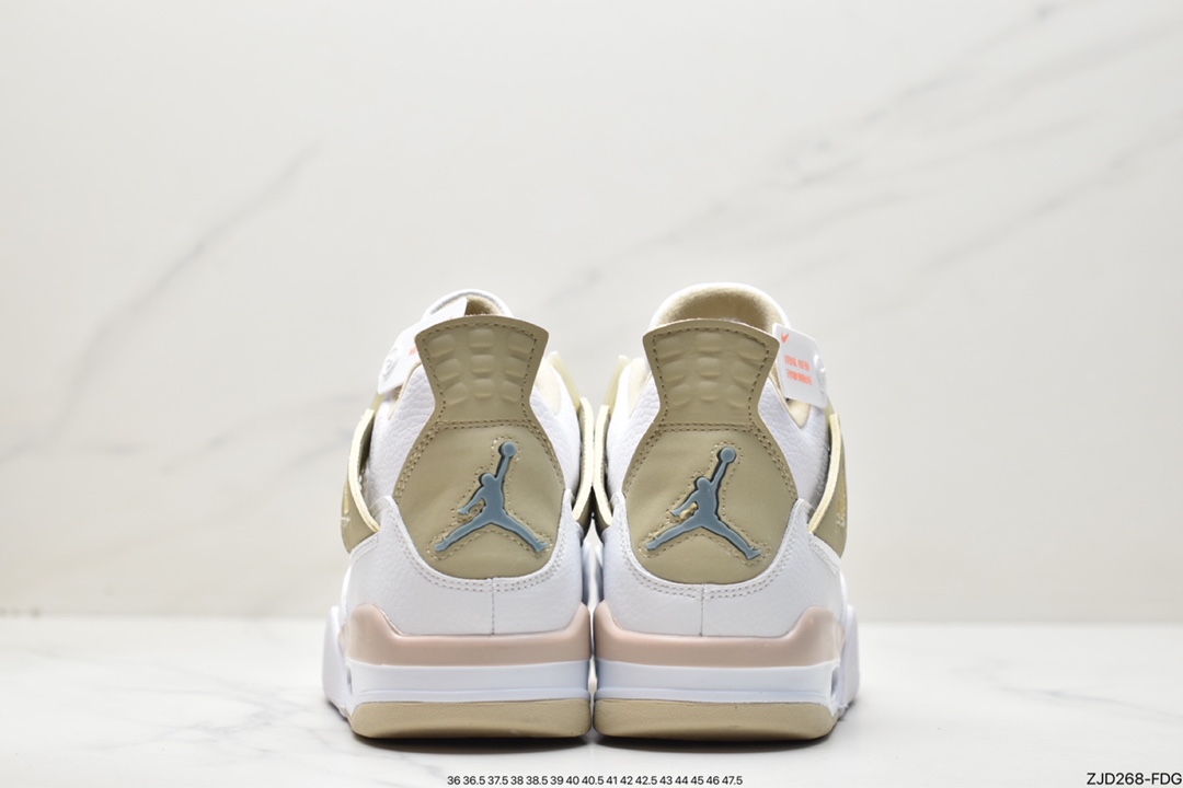 Nike Wmns Air Jordan 4 Retro GS ”Linen” Michael Jordan AJ4 mid-top retro casual sports culture basketball shoes ”White Khaki” 487724-118