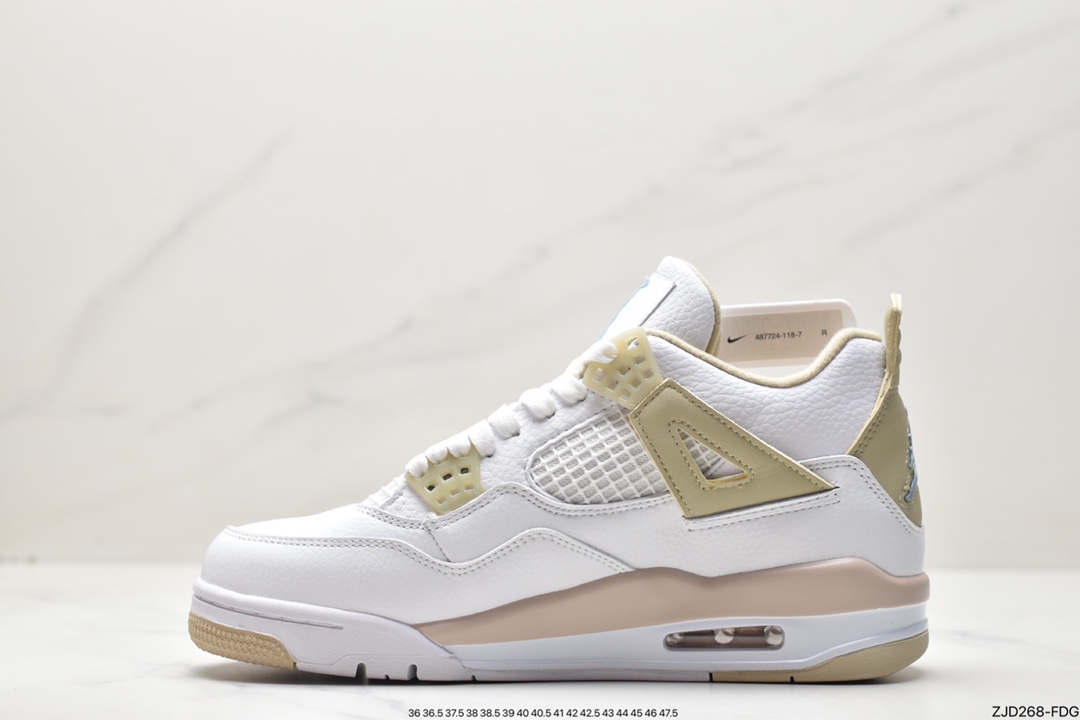 Nike Wmns Air Jordan 4 Retro GS ”Linen” Michael Jordan AJ4 mid-top retro casual sports culture basketball shoes ”White Khaki” 487724-118