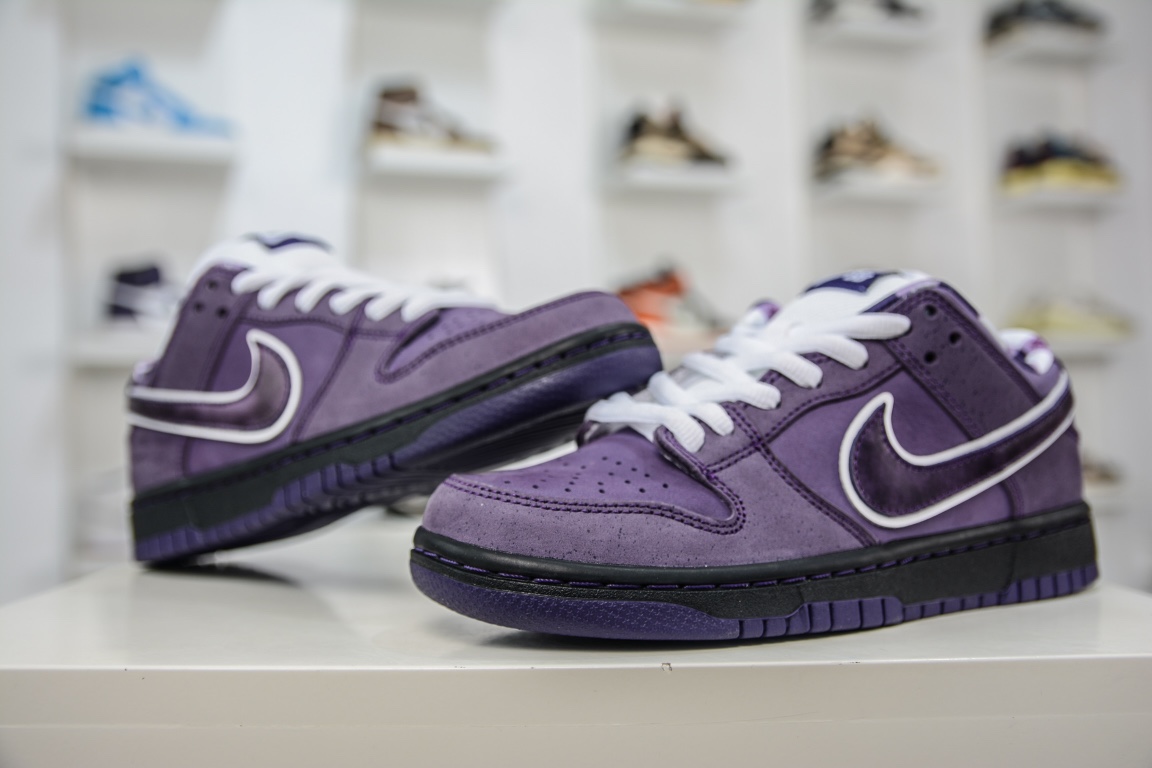 AY version shipped Concepts x Nike SB Dunk Low Purple Lobster BV13130-555