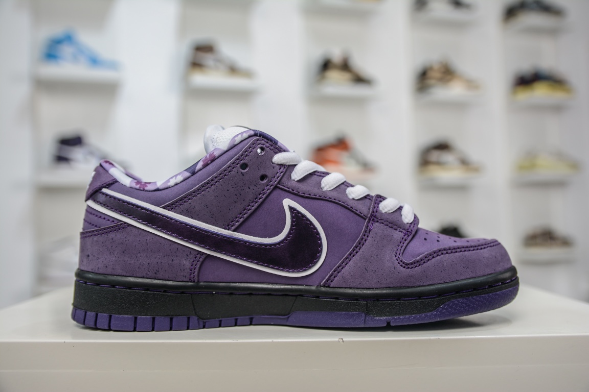 AY version shipped Concepts x Nike SB Dunk Low Purple Lobster BV13130-555