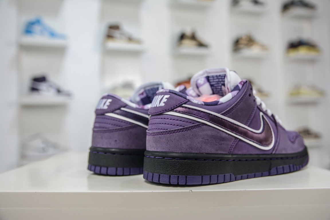 AY version shipped Concepts x Nike SB Dunk Low Purple Lobster BV13130-555