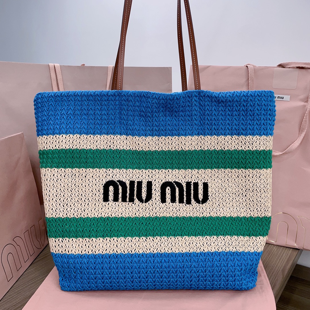 MiuMiu Tote Bags Perfect Quality Designer Replica
 Embroidery Cotton Raffia Straw Woven Weave