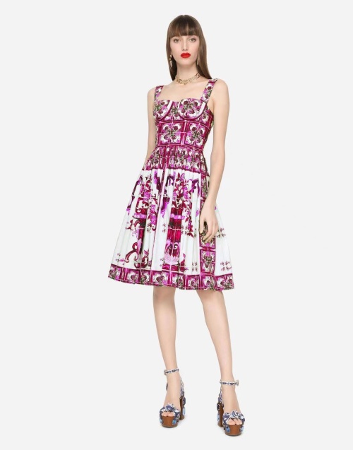 Dolce&Gabbana Floral Print Corset Cotton Dress,Sleeveless,Fit and Flare 1 Dolce&Gabbana Floral Print Corset Cotton Dress,Sleeveless,Fit and Flare