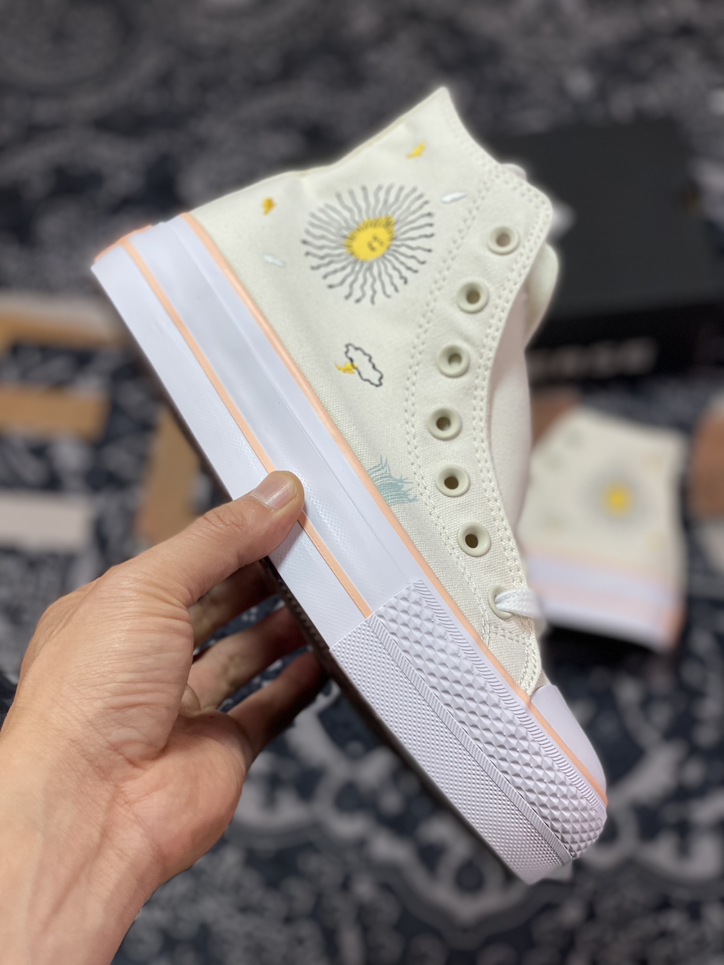 Converse All Star Lift Thick Bottom Sunflower Embroidery A03516c