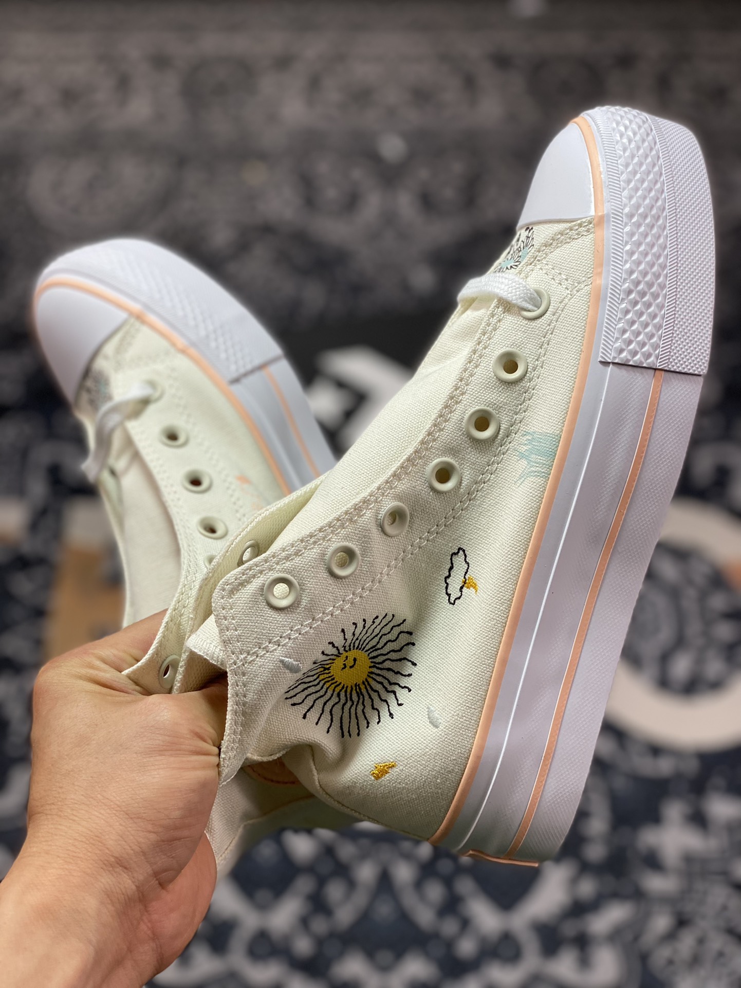 Converse All Star Lift Thick Bottom Sunflower Embroidery A03516c