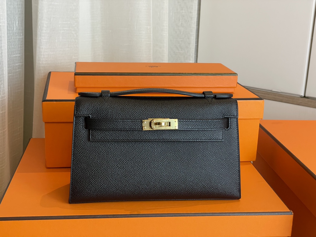 Hermes Kelly Handbags Crossbody & Shoulder Bags Black Gold Hardware Epsom Mini