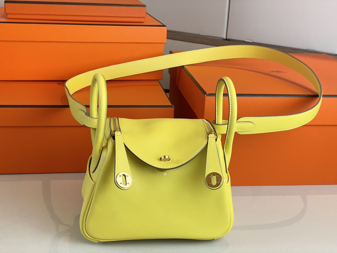 Hermes Lindy Crossbody & Shoulder Bags Lemon Yellow Gold Hardware Mini