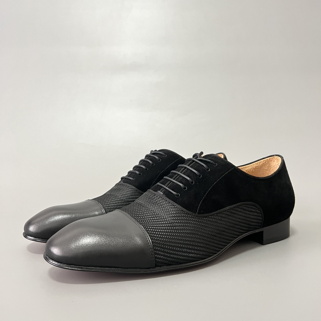 Christian Louboutin Shoes Plain Toe Black Splicing Cowhide Weave Fashion Casual