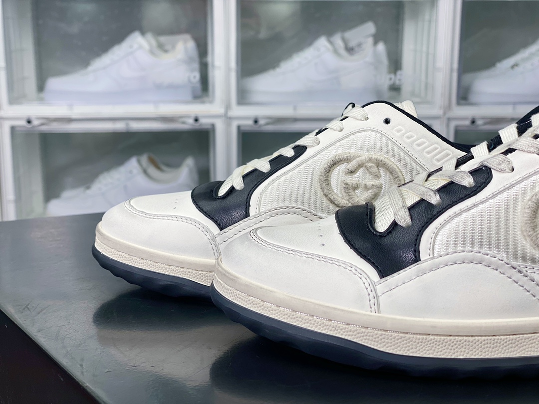 Gucci Mac 80 Low Sneaker series low-top retro versatile casual sports dirty sneakers ”off-white and black GG embroidery” 741656 AAB79 9151