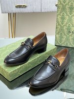 Gucci Shop
 Loafers Single Layer Shoes Gold Green Weave Genuine Leather Sheepskin Fall Collection Vintage