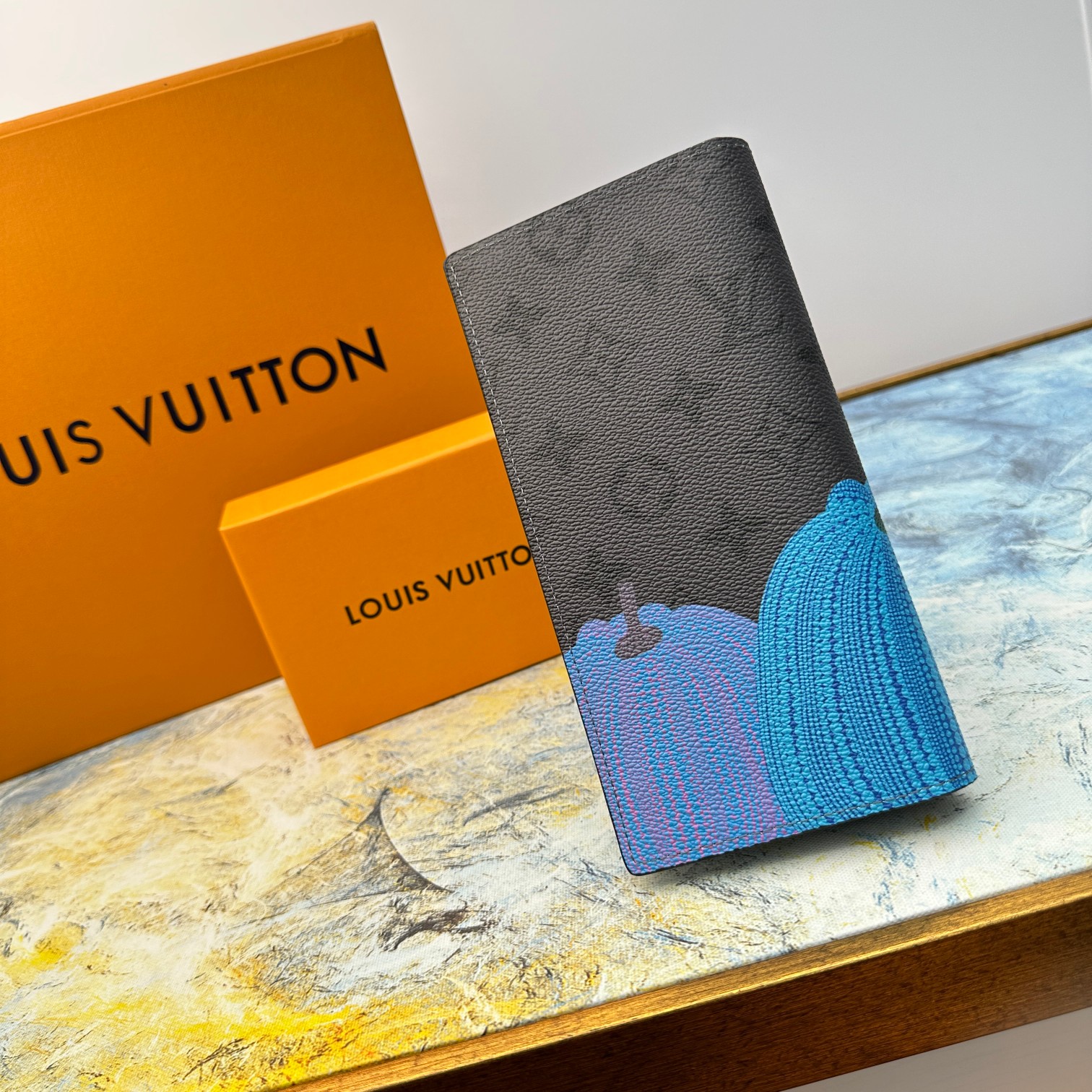 Close-up of the genuine leather texture on the wallet.
