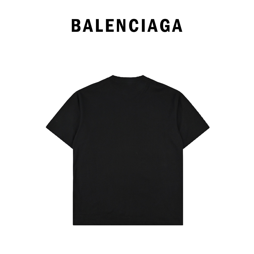 Balenciaga巴黎世家23ss新款胸前彩色冰箱贴标logo印花T恤