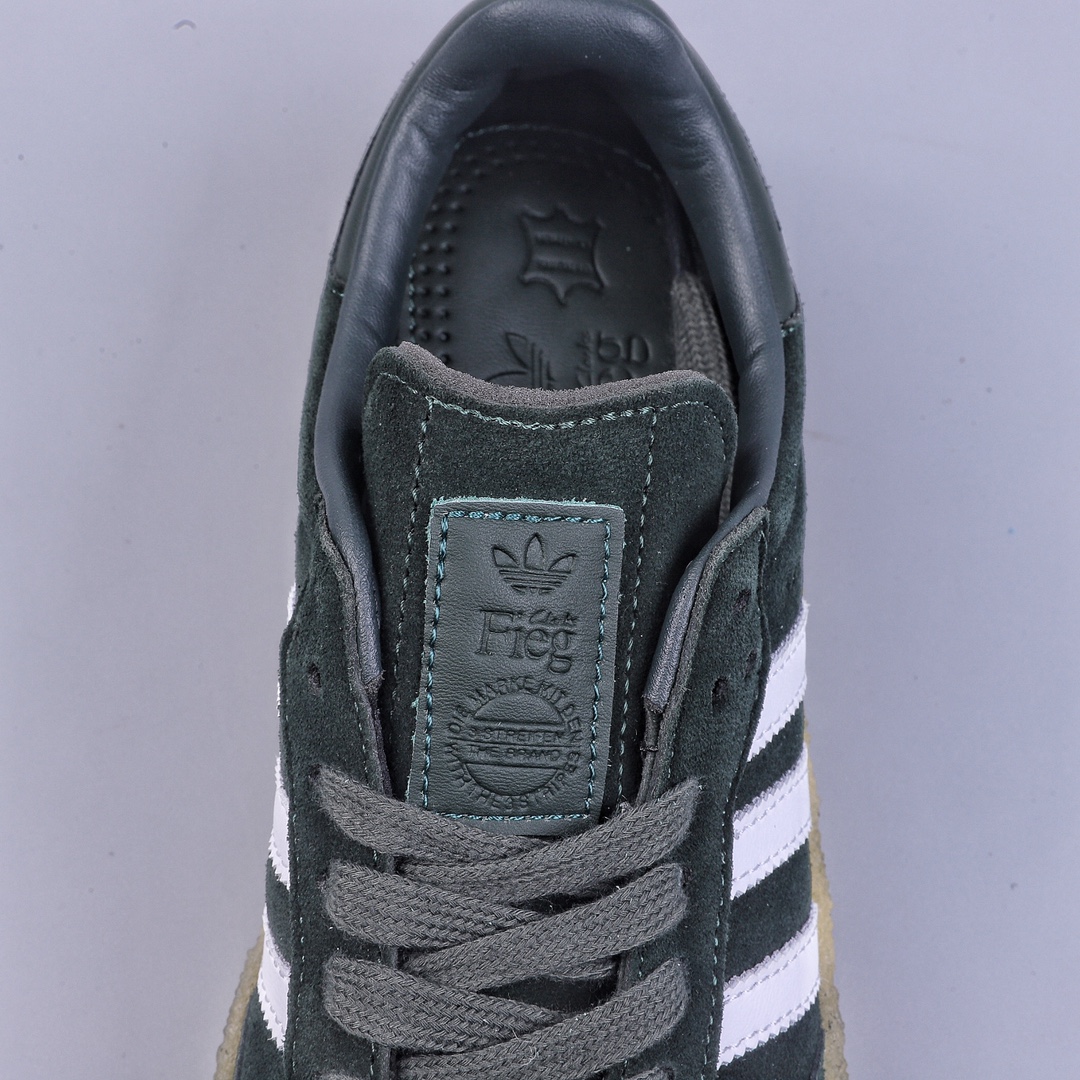 YH three-party joint Ronnie Fieg brand KITH x Clarks x Adidas Originals 8th Street Samba ”Shadow Green” Samba dance shoes ”black and white green raw rubber sole” ID7299