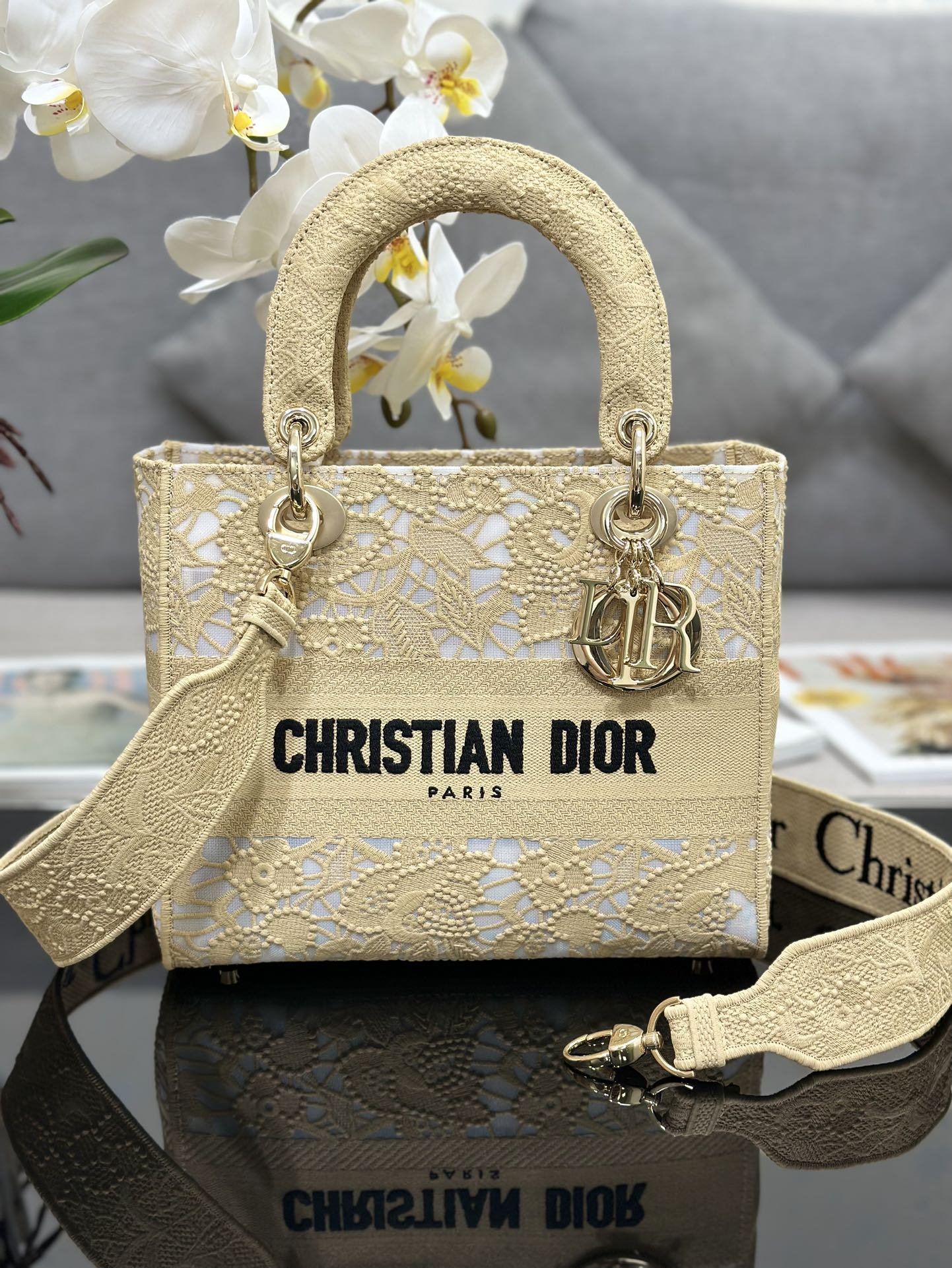 Dior Bags Handbags Apricot Color Gold Embroidery Lace Lady