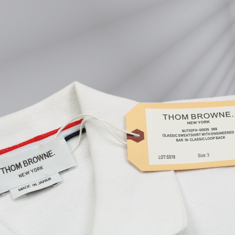 200 Thom Browne/汤姆布朗 22ss 四杠条纹Polo短袖-白色