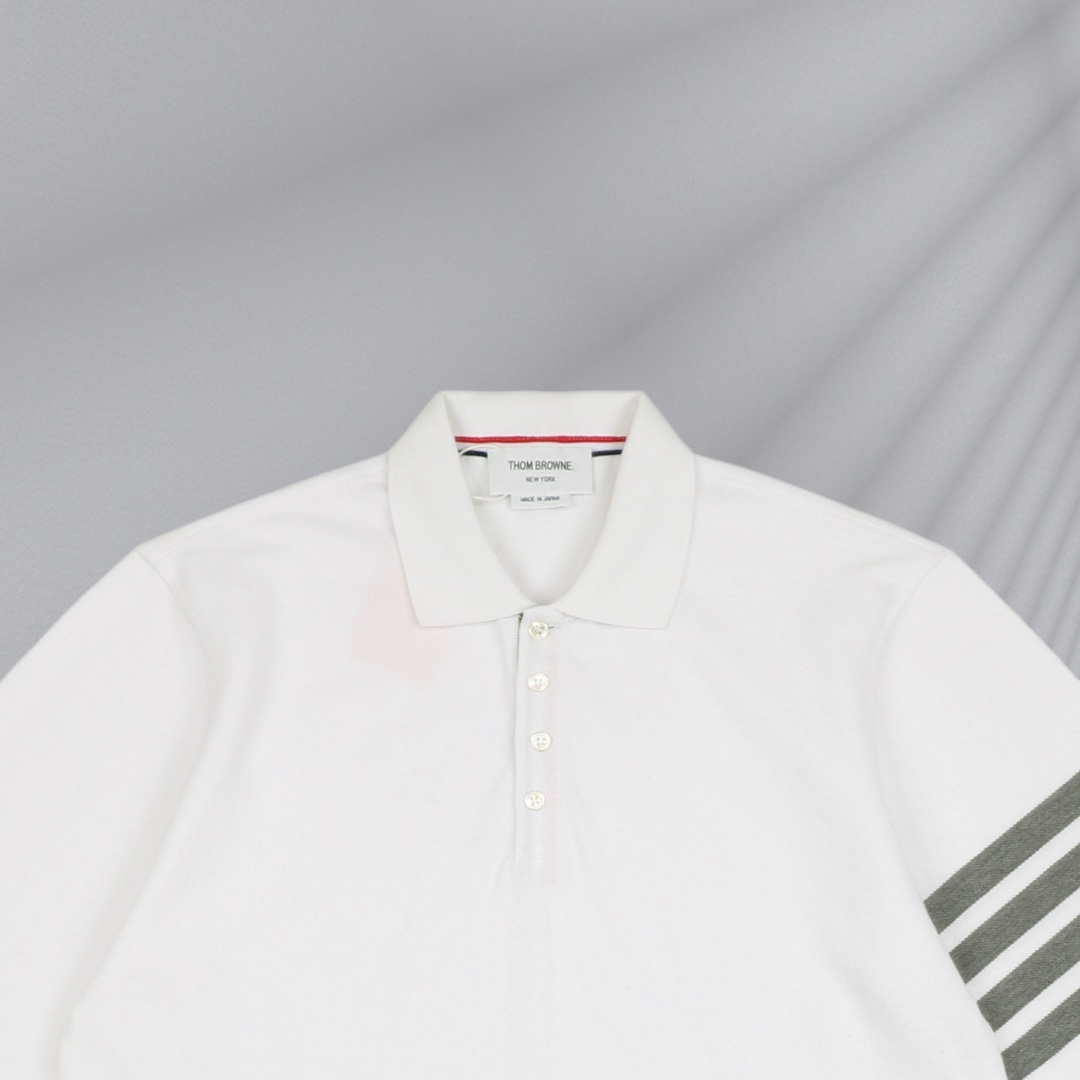 200 Thom Browne/汤姆布朗 22ss 四杠条纹Polo短袖-白色