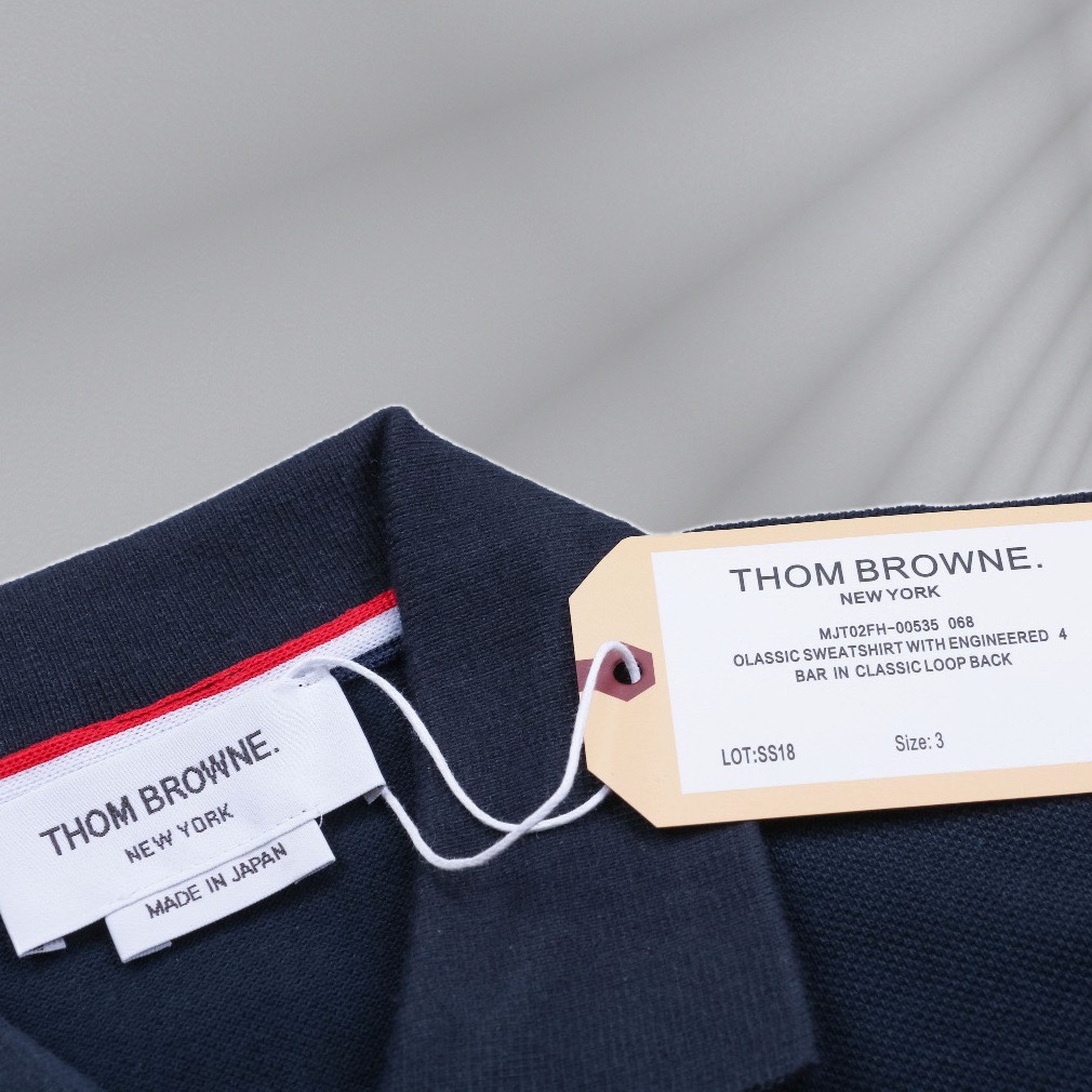 200 Thom Browne/汤姆布朗 22ss 四杠条纹Polo短袖-藏青色