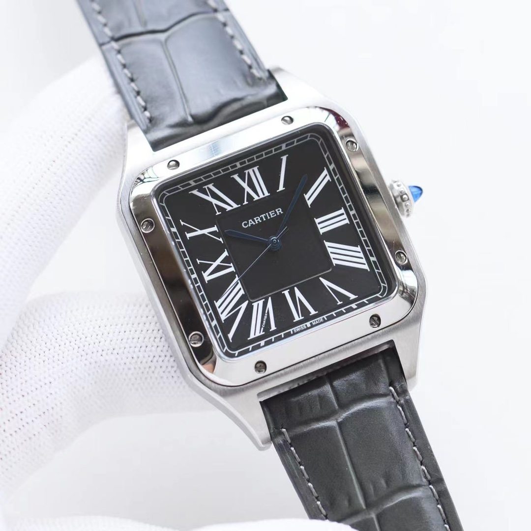 까르띠에 산토스 뒤몽 39.5mm 10.8mm 8215 오토매틱 무브먼트 사파이어 글라스 스틸밴드 가죽스트랩 레플리카 42924
