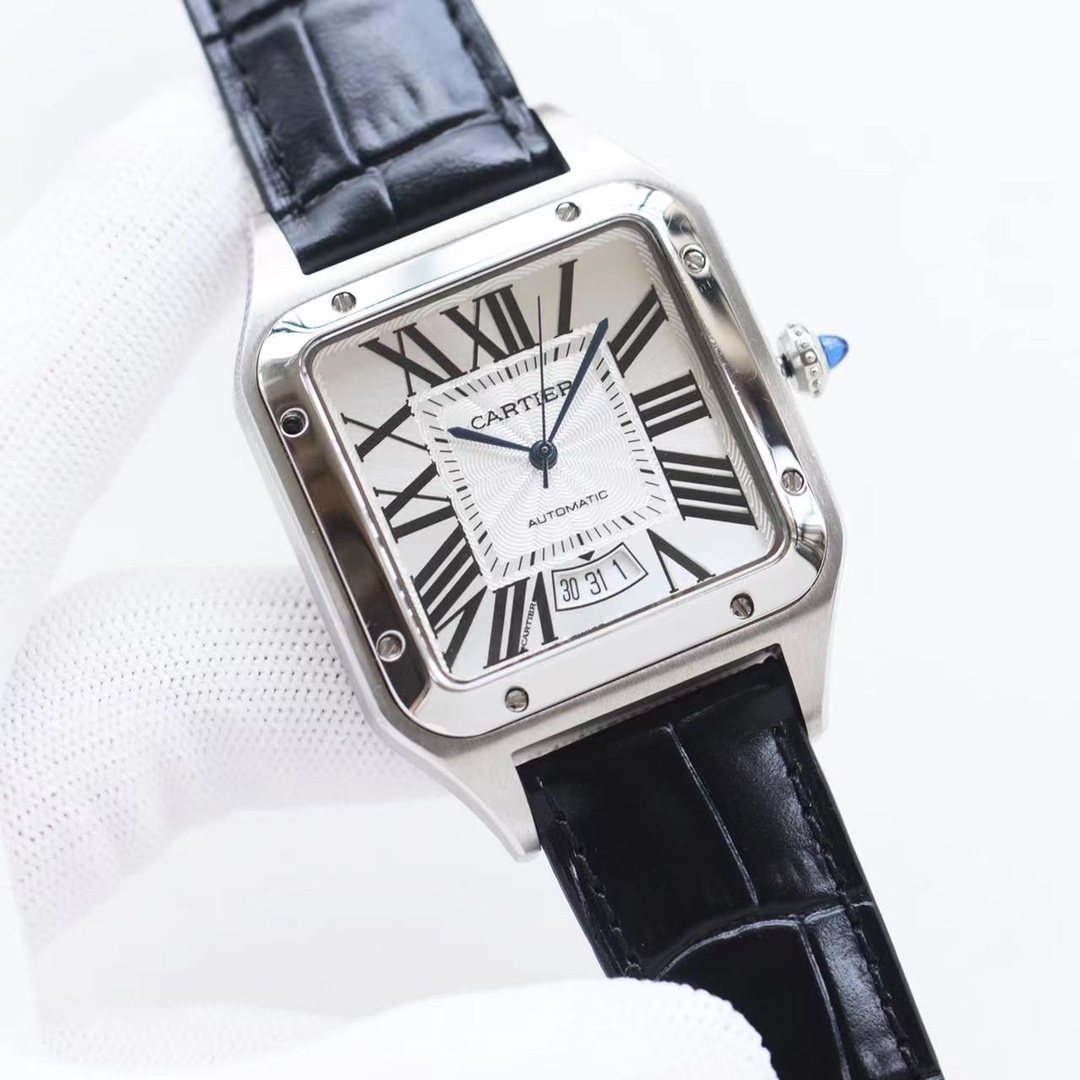 까르띠에 산토스 뒤몽 39.5mm 10.8mm 8215 오토매틱 무브먼트 사파이어 글라스 스틸밴드 가죽스트랩 레플리카 42925