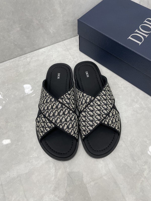 Dior Shoes Sandals Beige Black Men Rubber Silk TPU Summer Collection Oblique Casual