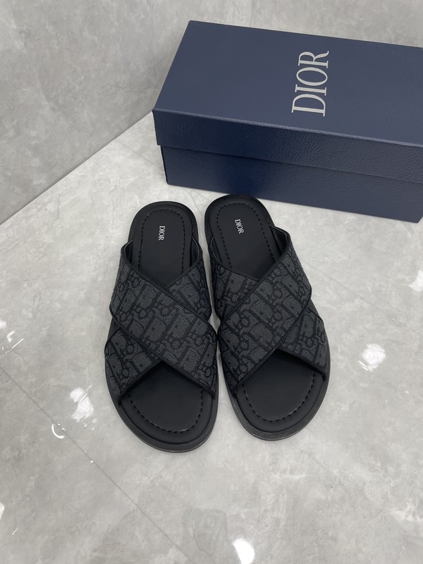 Dior Shoes Sandals Beige Black Men Rubber Silk TPU Summer Collection Oblique Casual