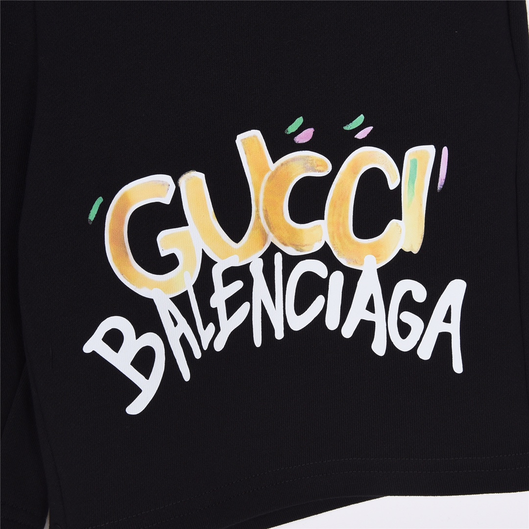 180 Gucci古驰xBalenciaga巴黎世家联名限定款炫彩字母印花短裤