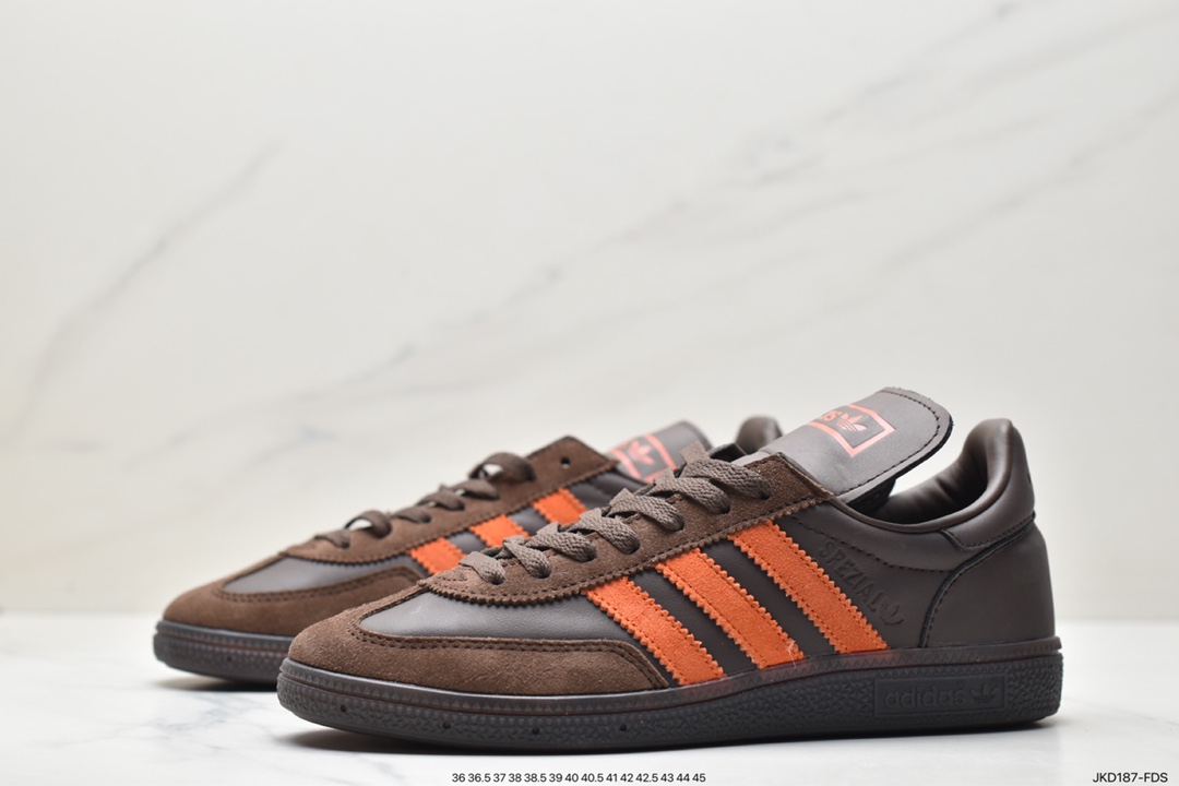 ”Special edition for German World Cup players, a three-way collaboration with Japanese football culture magazine SHUKYU x E-WAX x Adidas Handball Spezial””Brown”” sneakers ”leather chocolate brown bright orange” HP6694”