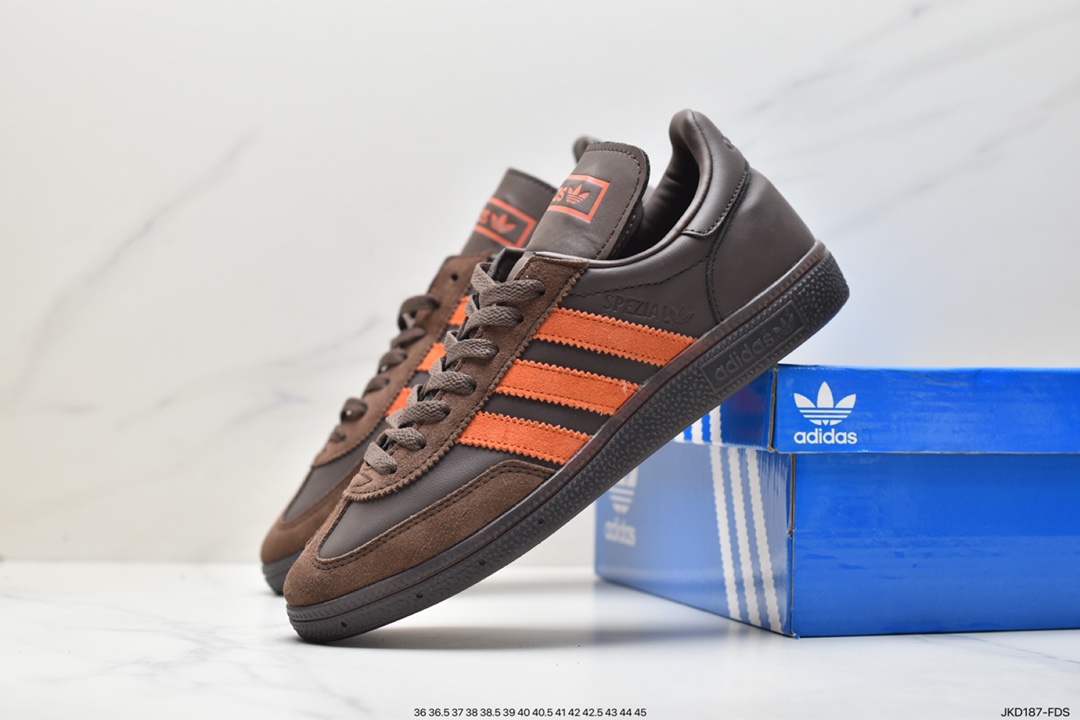 ”Special edition for German World Cup players, a three-way collaboration with Japanese football culture magazine SHUKYU x E-WAX x Adidas Handball Spezial””Brown”” sneakers ”leather chocolate brown bright orange” HP6694”